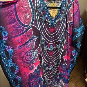 Vibrant Pink and Blue Patterned Kaftan